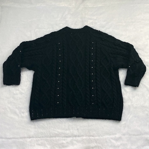 Like New Black Beaded Jeweled Zara Chunky Knit Cardigan Sweater - Picture 4 of 6